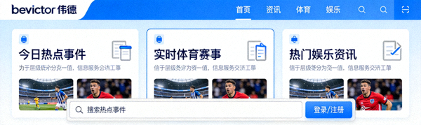 bevictor伟德站点前沿门户首屏展示 - 现代化信息聚合界面